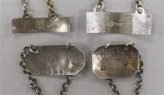 Four George III and later silver sauce labels;